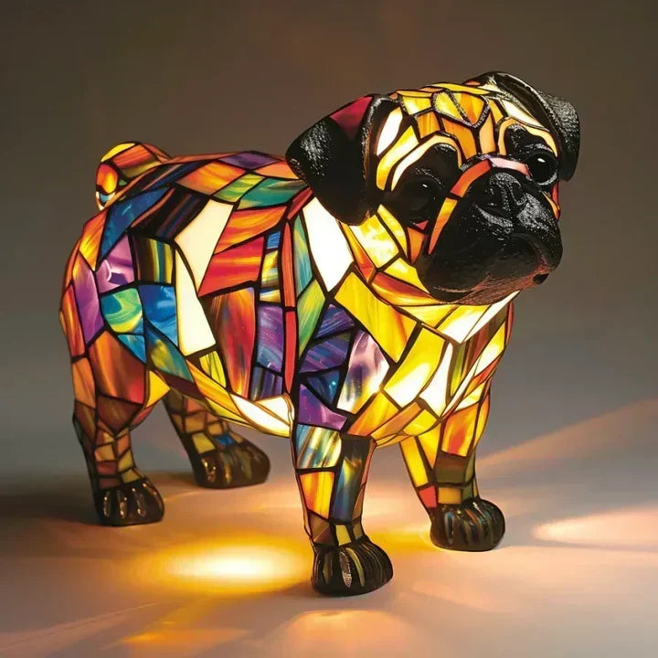 Lumidog hondenlamp, handgemaakt en uniek, als decoratieve tafellamp voor sfeervolle verlichting in elk interieur.