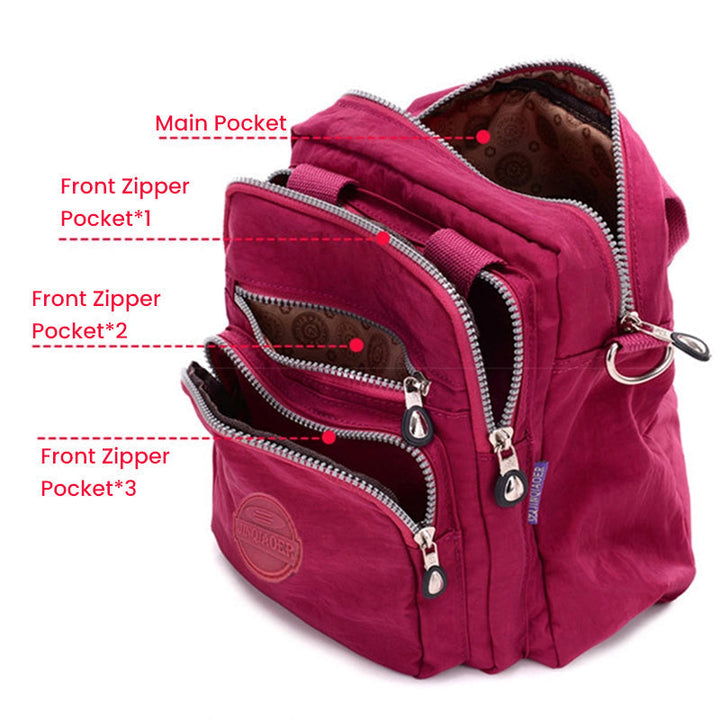 Dames crossbody tas met verstelbare riem, waterdicht en multifunctioneel voor een actieve levensstijl.
