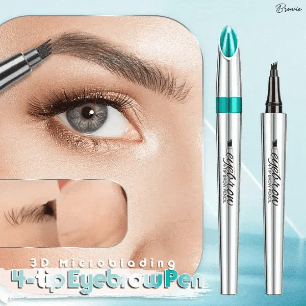 Vrouwenhand die een 4-punts microblading wenkbrauwpen vasthoudt voor natuurlijke wenkbrauwen