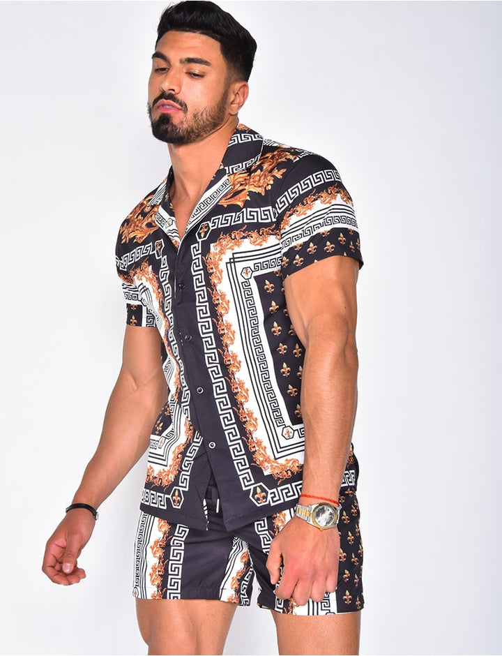 Luchtige heren zomerse outfitset: Hawaiiaanse blouse en short voor een ontspannen strandlook.
