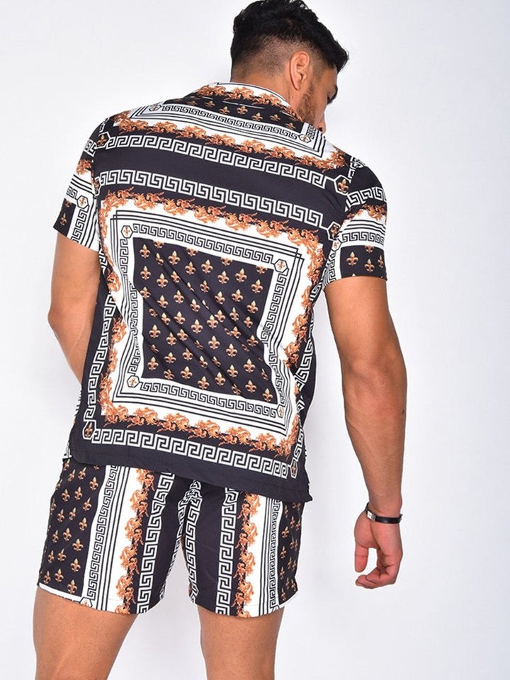 Complete heren kledingset: Tropische Hawaiiaanse blouse en comfortabele short voor de zomer.