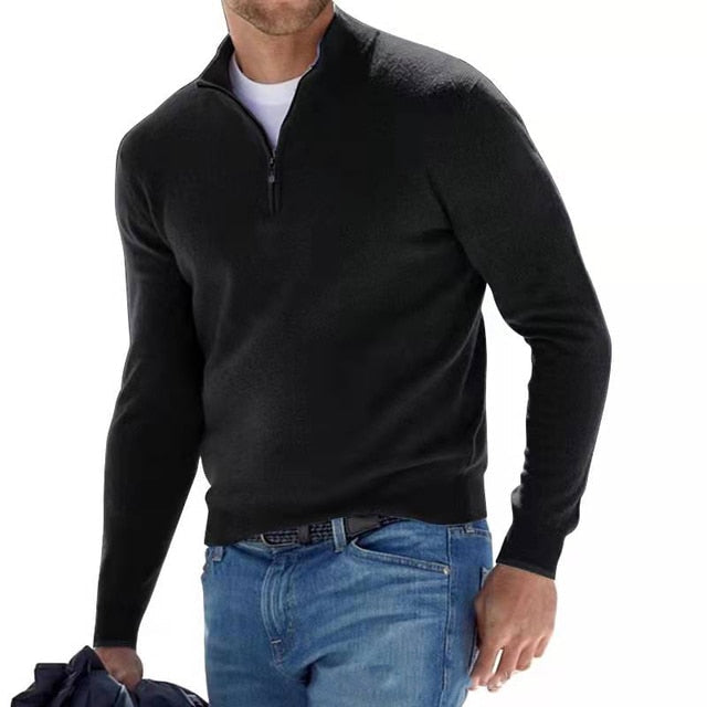 Comfortabele heren V-hals trui met ritssluiting en lange mouwen, ideaal voor een moderne en casual outfit.