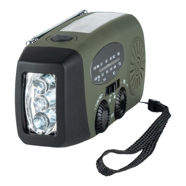 PowerSafe Mini noodradio met ingebouwde zaklamp en draagbaar formaat