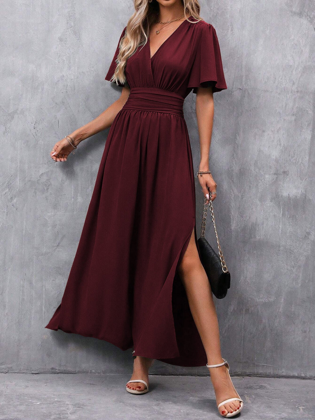 Elegante dames maxi-jurk met V-hals en A-lijn pasvorm voor de zomer