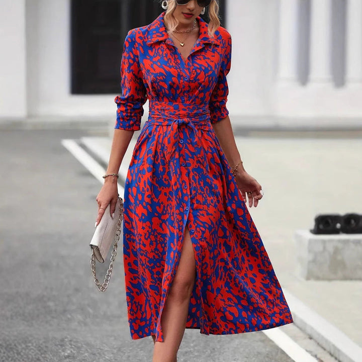 Elegante ademende midi A-lijn damesjurk met strikceintuur, ideaal voor zomer en casual dagen.