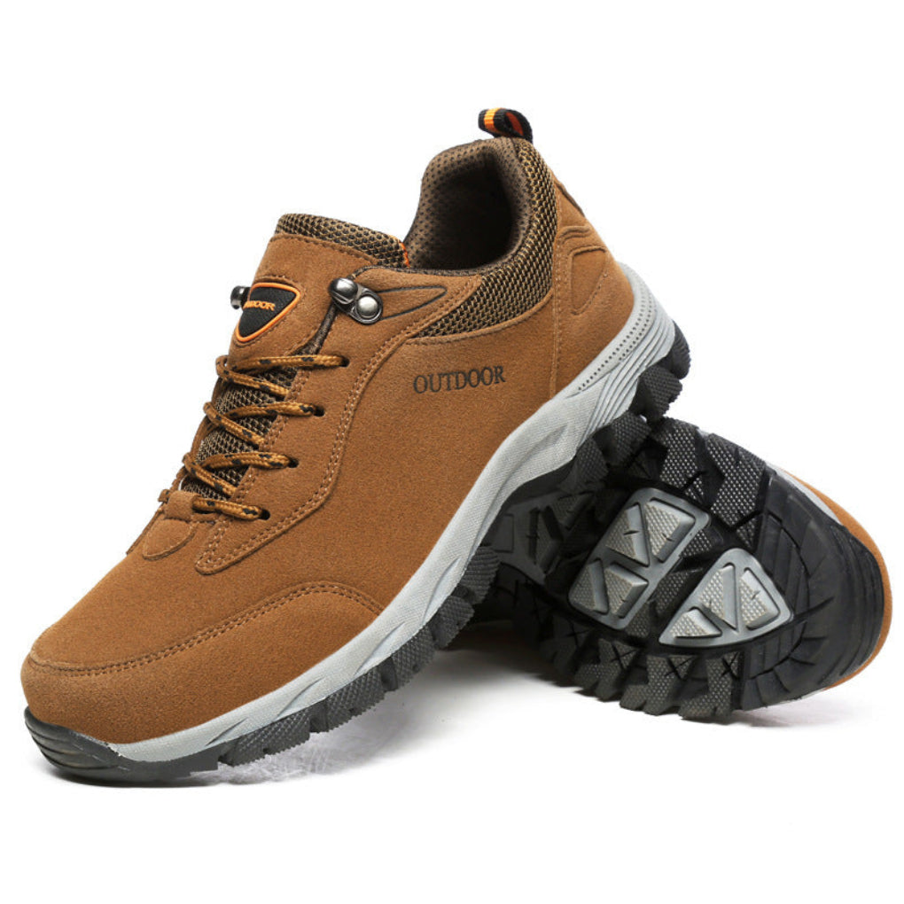 Groene duurzame orthopedische wandelschoenen voor heren, ontworpen voor comfort en maximale ondersteuning tijdens wandelen.