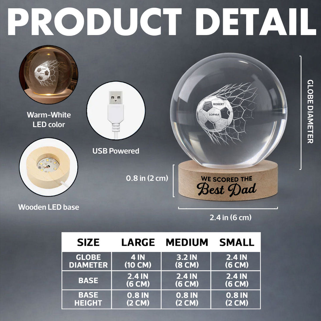 Cadeau voor papa: Kristallen voetbal nachtlamp met LED verlichting en persoonlijke tekst, origineel geschenk.