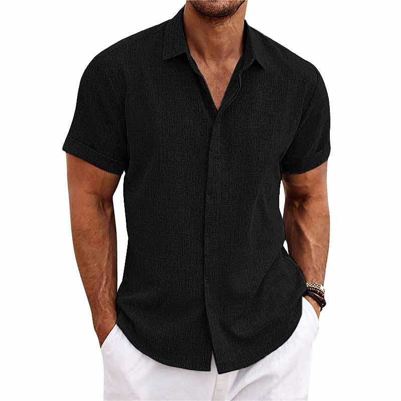 Klassiek heren overhemd met korte mouwen en knopen, modieus in vintage stijl voor dagelijkse kleding.