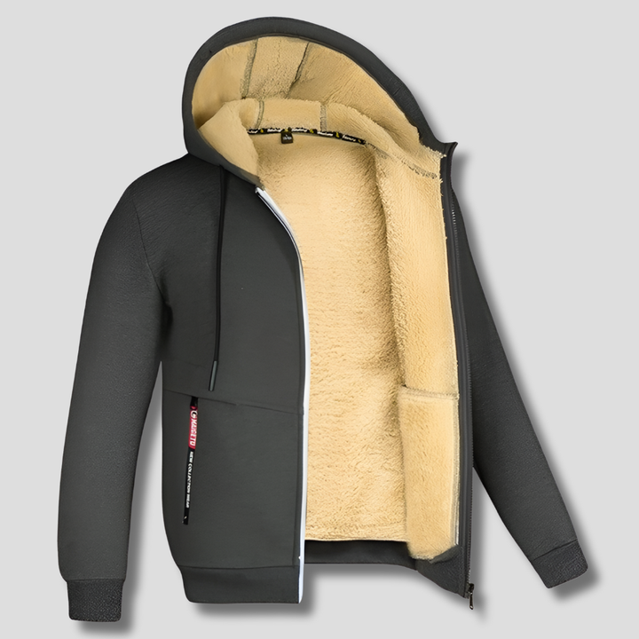 Patrick heren fleece trui in donkergrijs met warme voering en rits