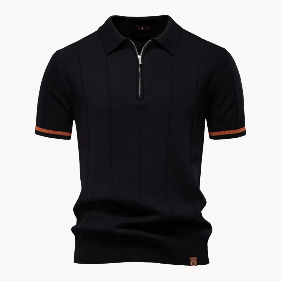 Heren polo met gesloten ritskraag, voor een nette en smart-casual uitstraling. Comfortabel en stijlvol.