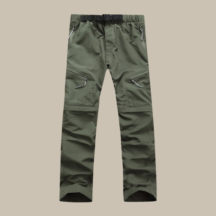 Heren outdoor broek in legergroen, perfect voor trekking en kamperen.