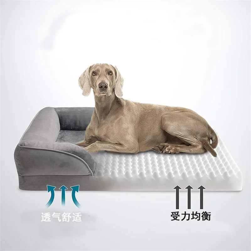 Grijze hondenmand met orthopedisch comfort voor honden, zijaanzicht