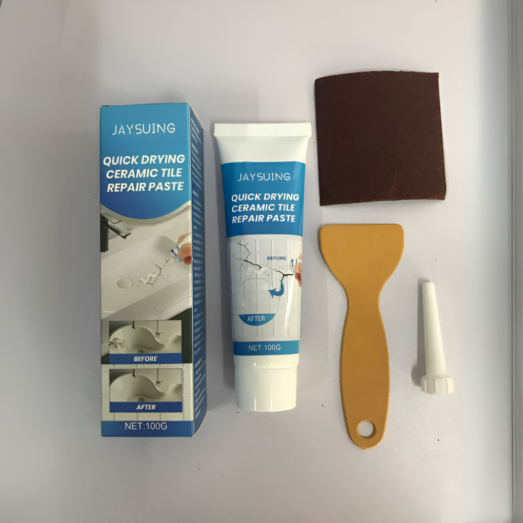 OneStop tegelreparatiemiddel herstelt moeiteloos krassen en scheuren in vloer- of wandtegels, marmer en keramiek.