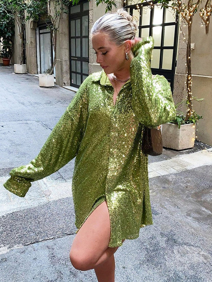 Stijlvolle glitter oversized blouse voor vrouwen; trendy bovenkleding voor zowel casual als feestelijke looks.