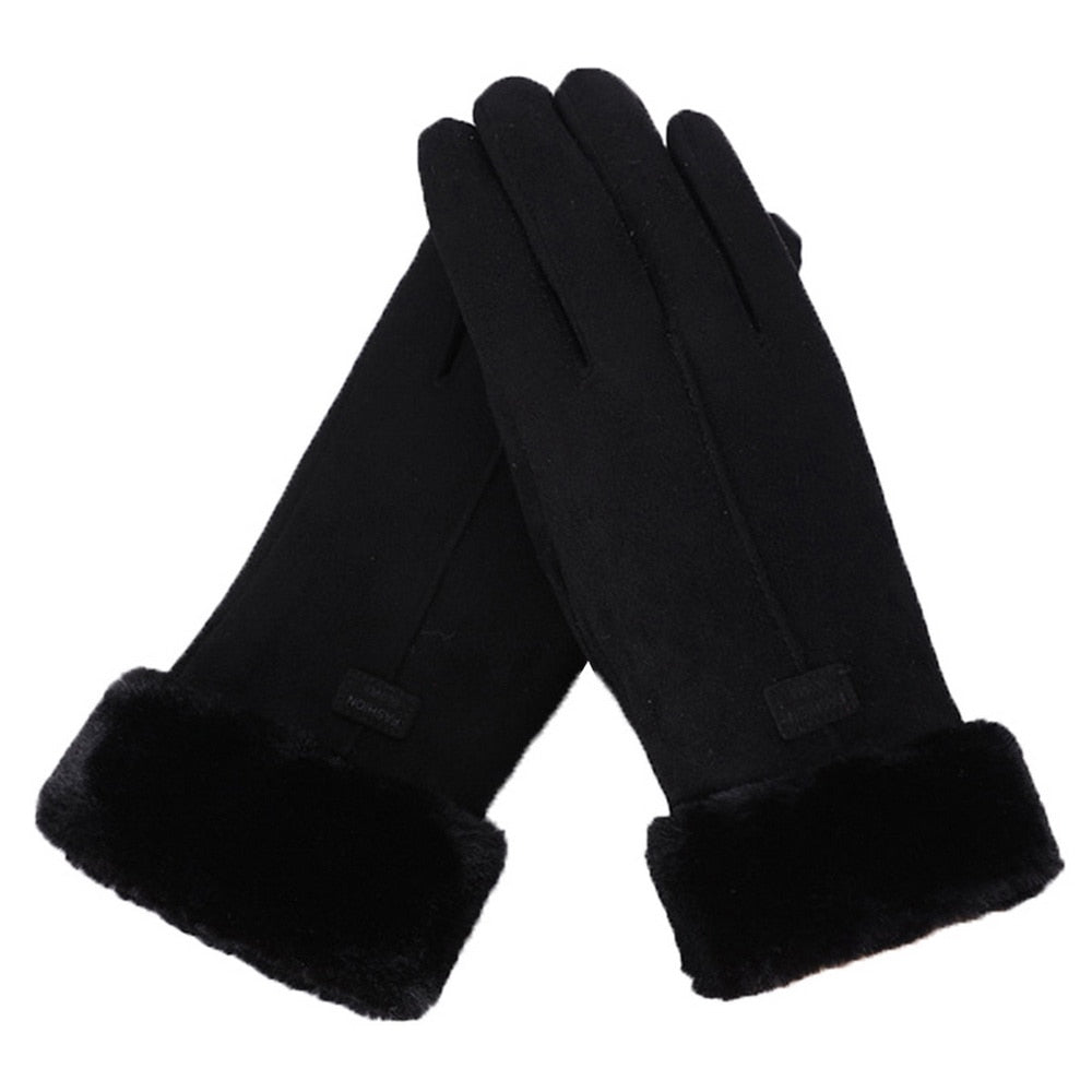 Warme touchscreen winterhandschoenen voor dames, met zachte furry afwerking.