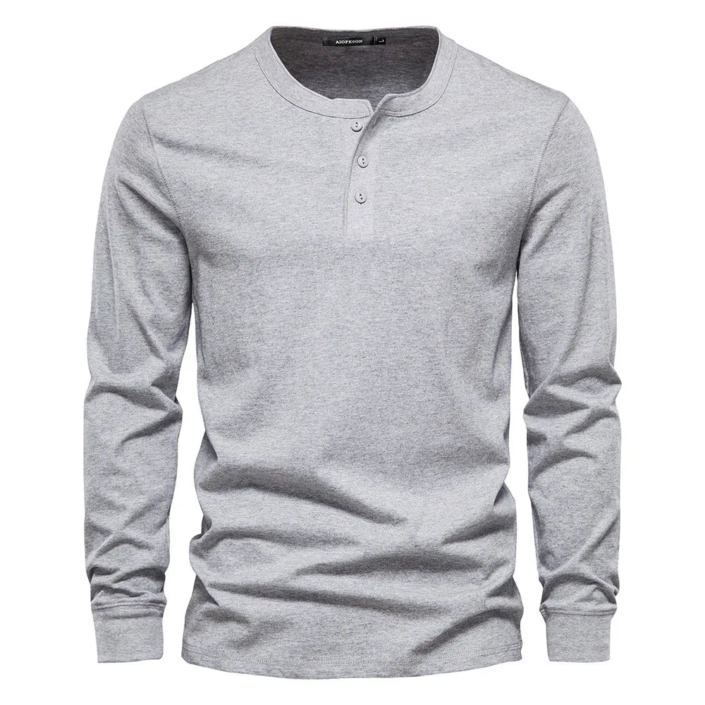 Groen heren longsleeve met Henley kraag, perfect voor gelaagde looks