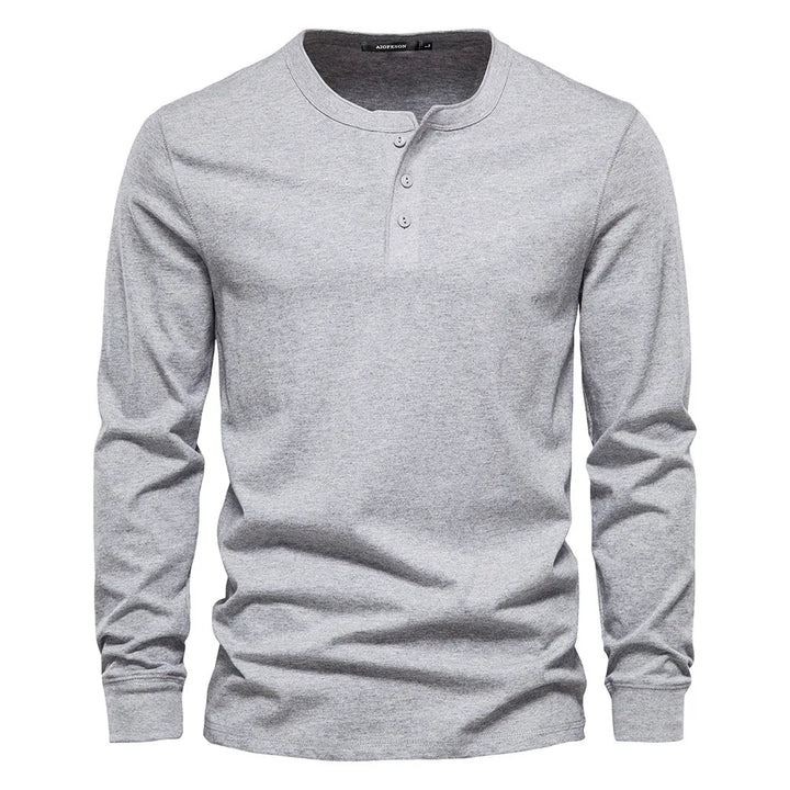 Groen heren longsleeve met Henley kraag, perfect voor gelaagde looks