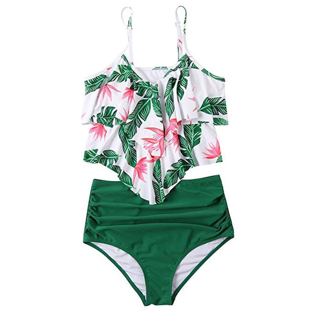 Dames high waist bikini met vrolijke print en speelse ruffles voor de zomer