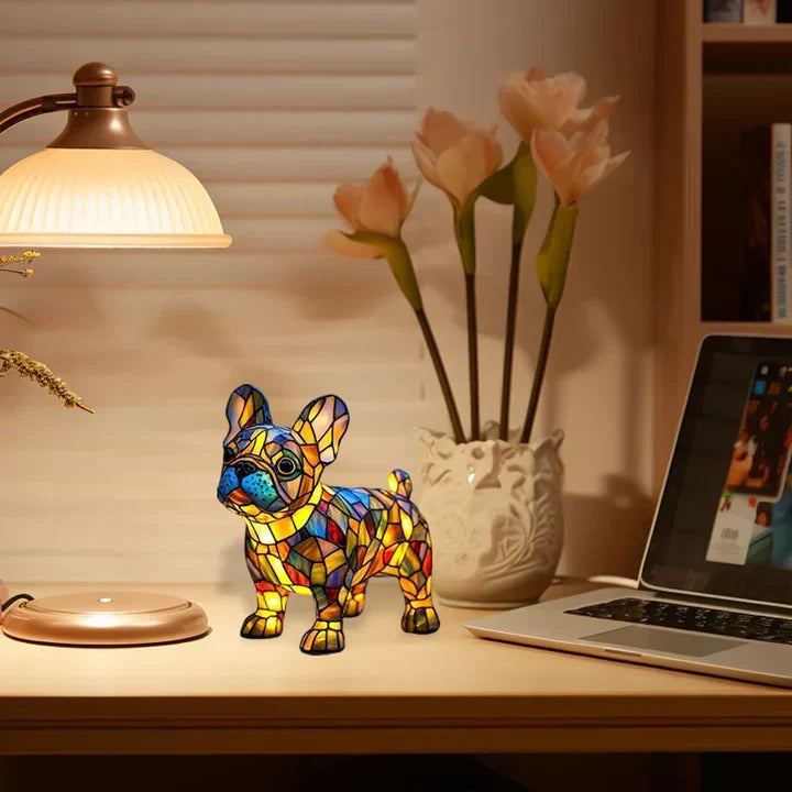 Gedetailleerd 360-graden overzicht van de unieke Lumidog hondenlamp.