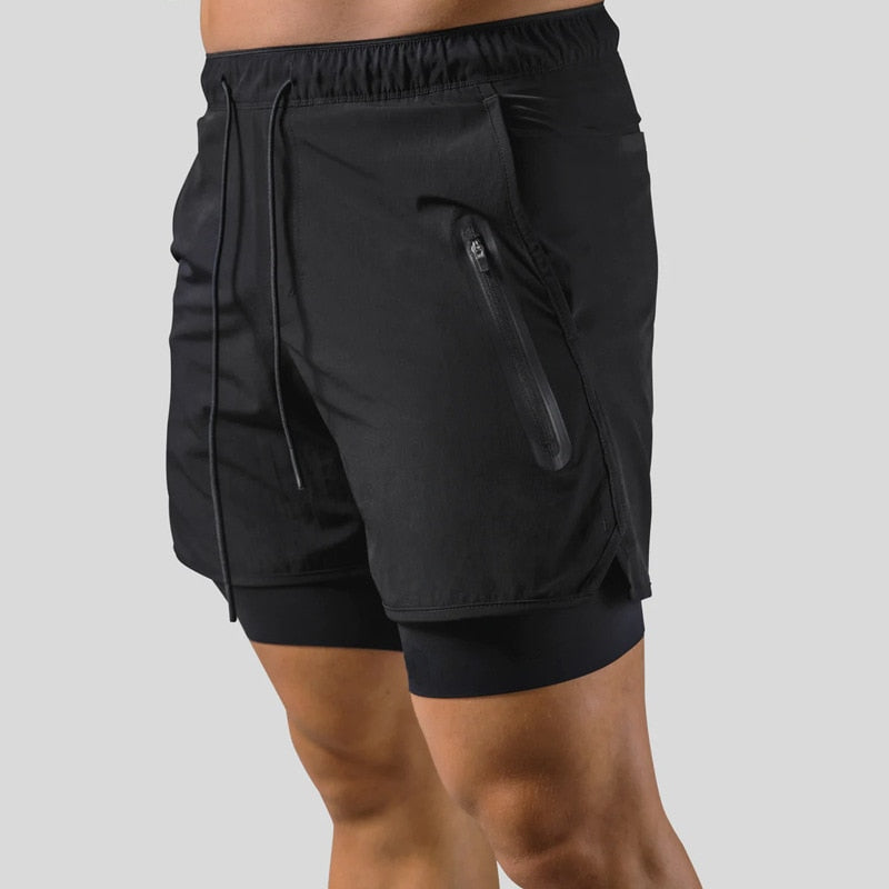 Stijlvolle heren sportbroek, 2-in-1 met compressie voor ondersteuning tijdens training en workout.