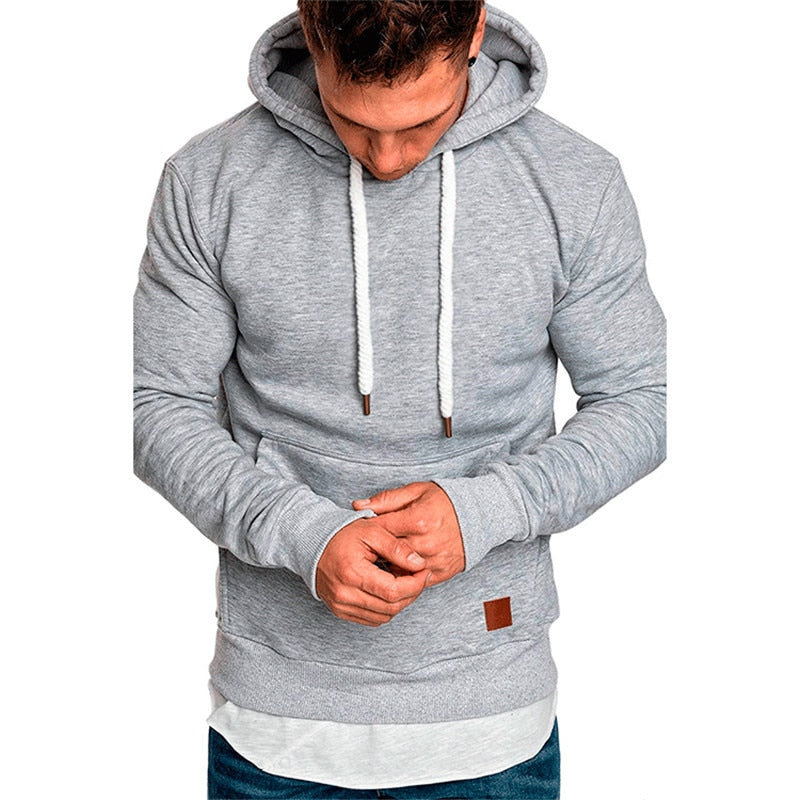 Heren casual lichtgrijs hoodie met capuchon en buidelzak