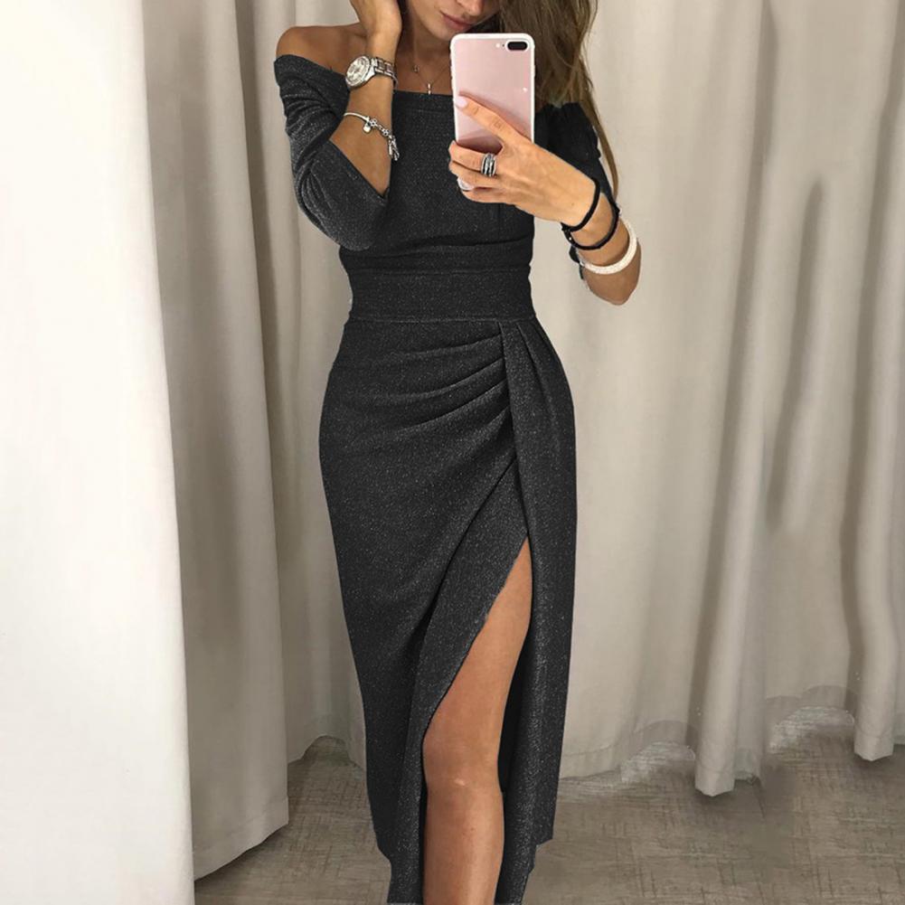 Prachtige feestjurk voor dames, elegant en met stretch voor optimaal comfort. Chique midi jurk, perfect voor avonden uit.