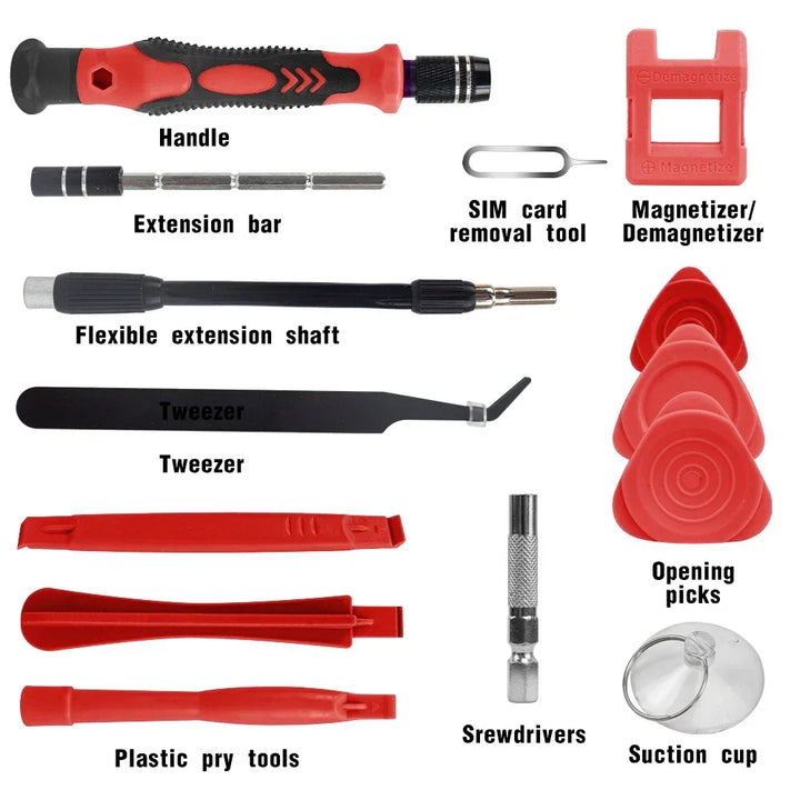 Uitgebreide ProFix reparatieset met 115 magnetische precisie bits voor laptop & telefoon reparatie.