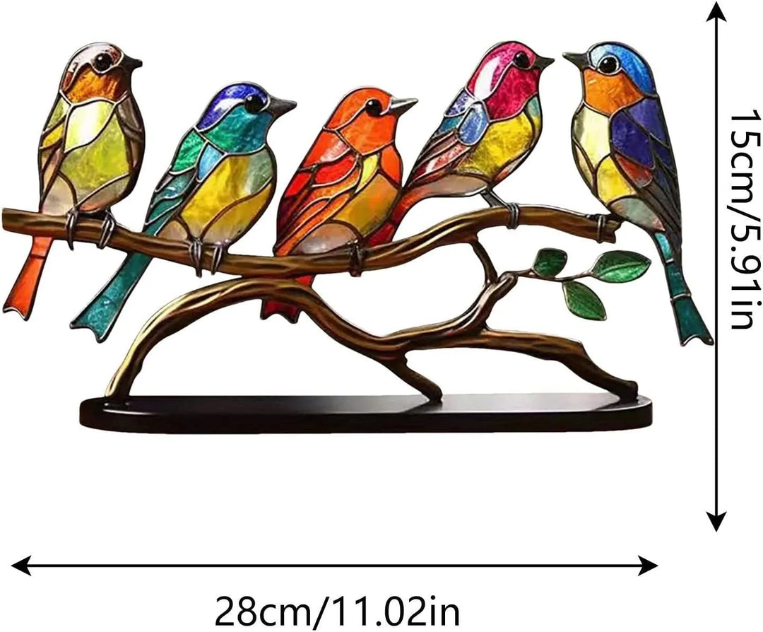 Handgemaakte look van de gekleurde glas-in-lood vogels op tak