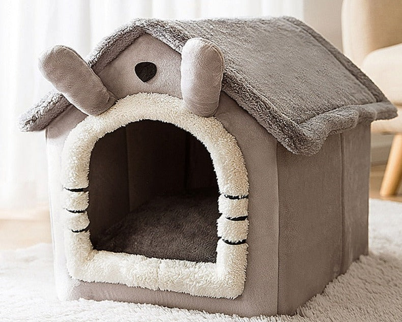 Zacht klein dierenhuisje voor honden en katten close-up van de stof