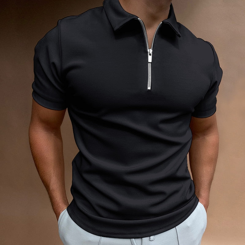 Heren polo shirt met ritskraag in een effen kleur, ideaal voor een stijlvolle, casual look.