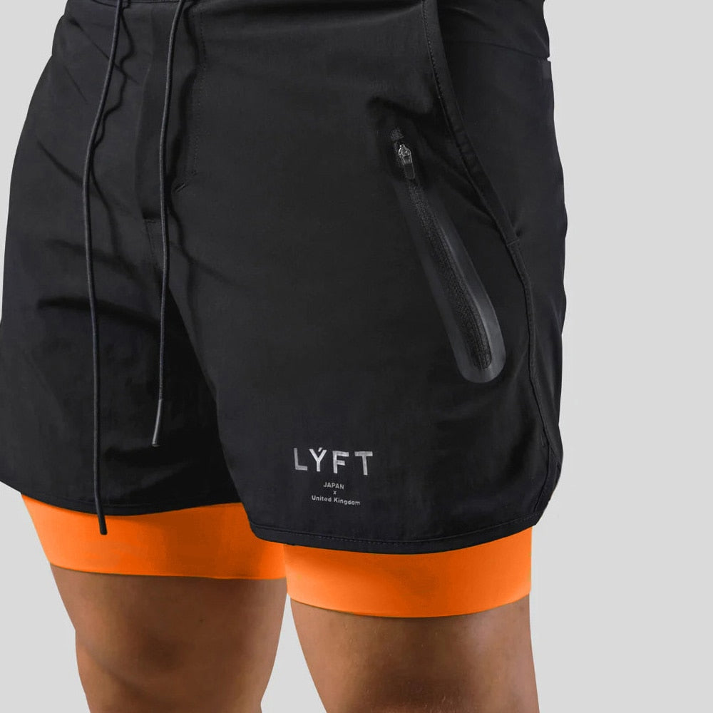 Heren 2-in-1 sportbroek, ideaal voor hardlopen en fitness, met comfortabele compressie.