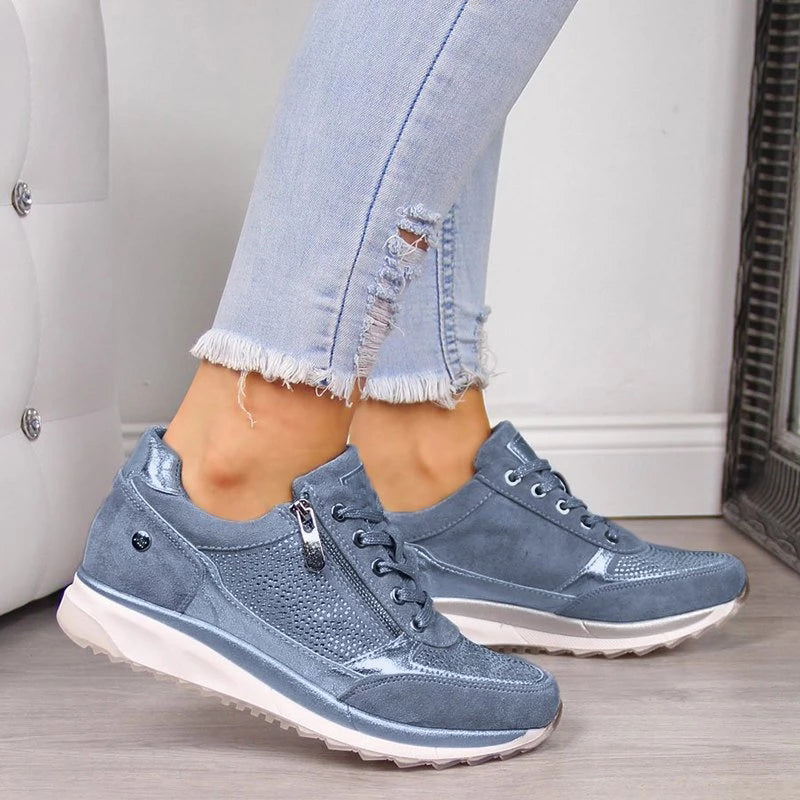 Comfortabele dames wandelschoenen met zijrits, perfect voor lange wandelingen en verlichting van voetpijn.
