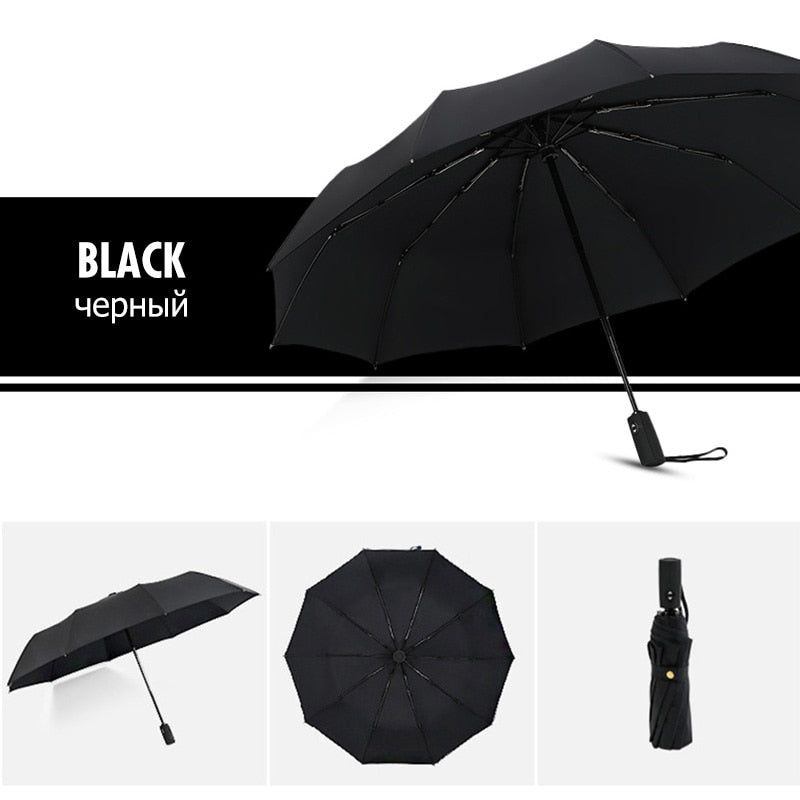Sterke winddichte stormparaplu, ideaal voor winderig weer. Compacte en betrouwbare bescherming.