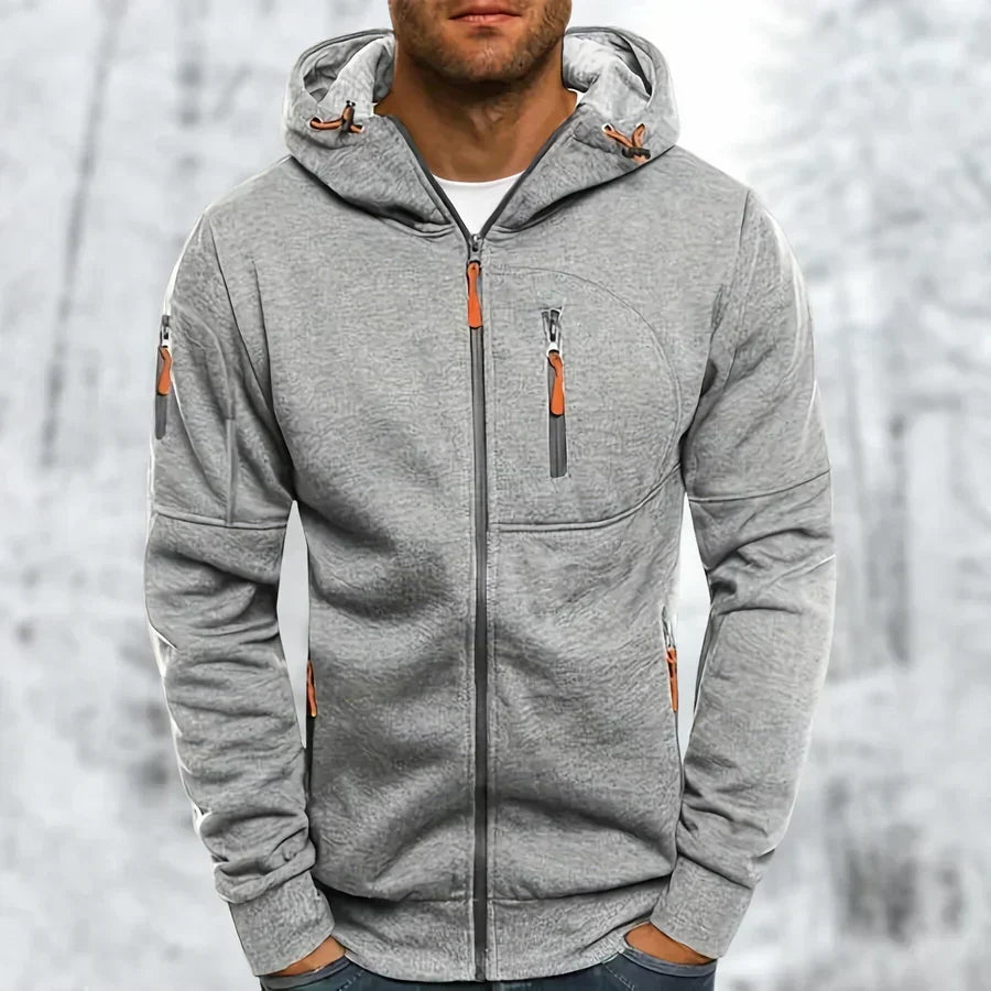 Zachte MetroFlex herenhoodie met ritssluiting; comfortabel sweatshirt, perfect voor casual herenkleding.