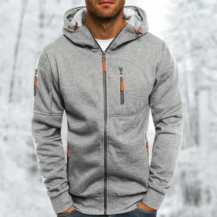Zachte MetroFlex herenhoodie met ritssluiting; comfortabel sweatshirt, perfect voor casual herenkleding.