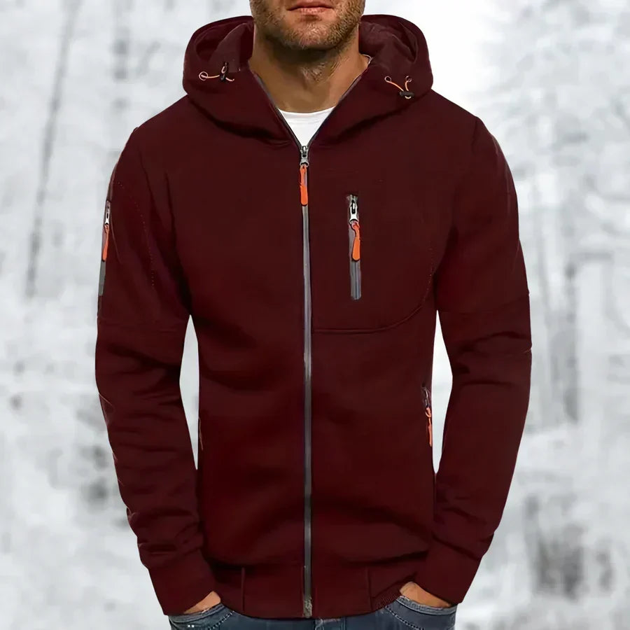 MetroFlex herenhoodie met volledige ritssluiting; modern comfortabel sweatshirt, perfect voor herenmode.