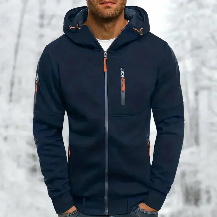 Stijlvolle MetroFlex heren hoodie met ritssluiting; casual bovenkleding voor een moderne, comfortabele look.