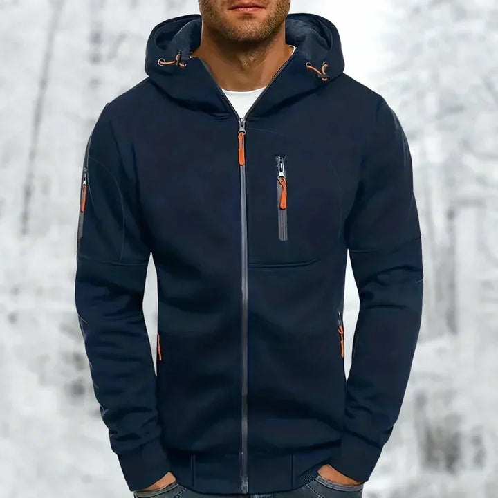 Stijlvolle MetroFlex heren hoodie met ritssluiting; casual bovenkleding voor een moderne, comfortabele look.