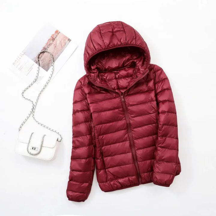 Donsjas dames Hoymans, lichtgewicht, met capuchon, geschikt voor herfst en winter.