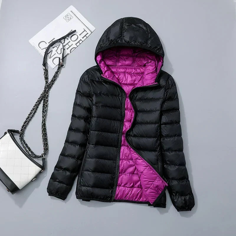 Hoymans dames herfst-winterjas, donsjas met capuchon, comfortabel & licht van gewicht.