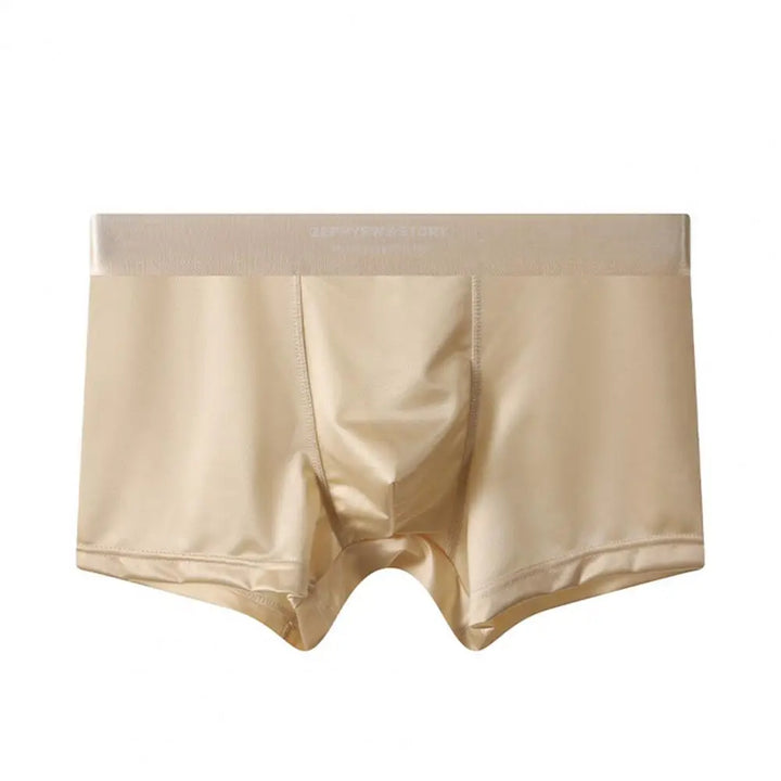 Herenboxershort in kaki, liggend op een donkere ondergrond, toont de achterkant.
