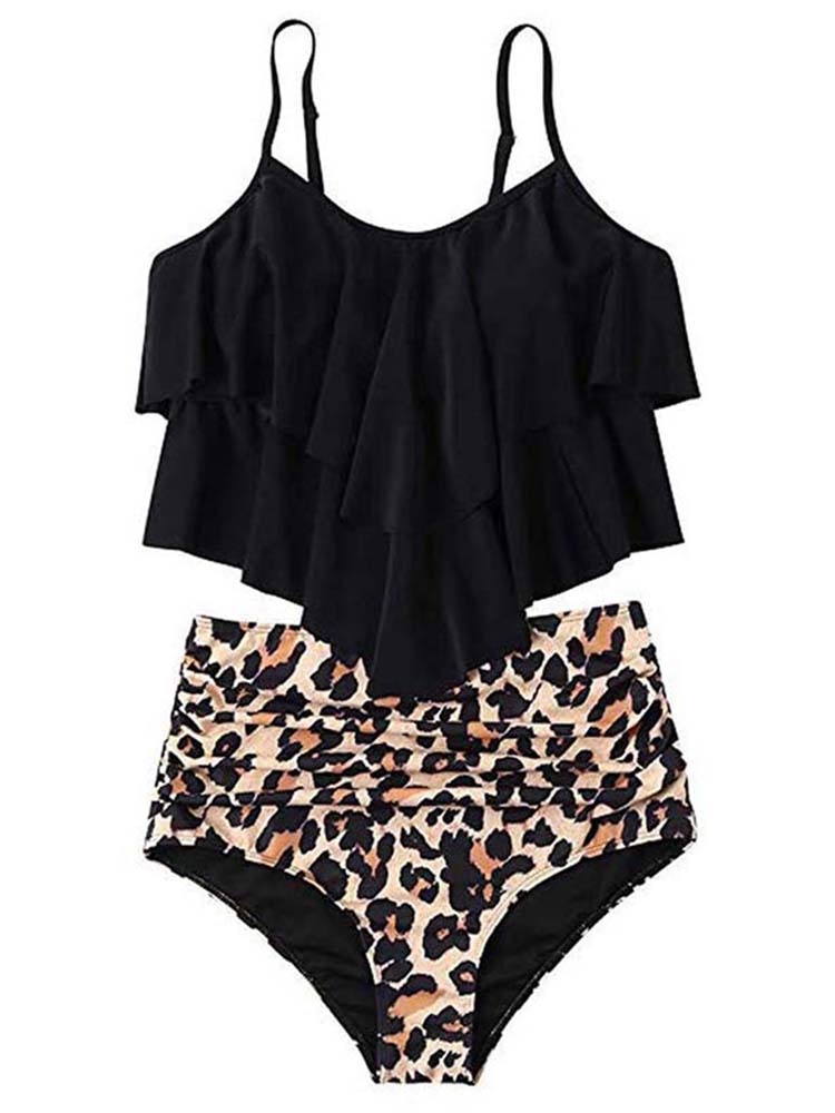 Dames high waist bikini met luipaardprint broekje