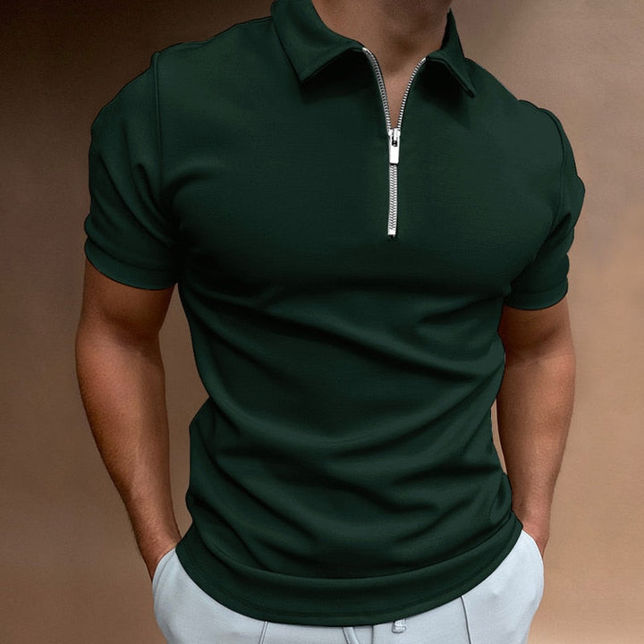 Zomers heren polo shirt met trendy ritskraag, effen design en korte mouwen, voor een nette uitstraling.