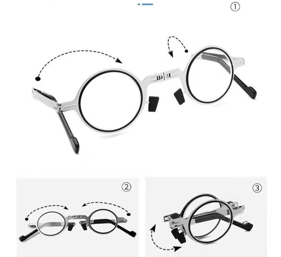 Opvouwbare leesbril met blauwlichtfilter voor oogcomfort, unisex en zilverkleurig. Zorgt voor helder zicht.