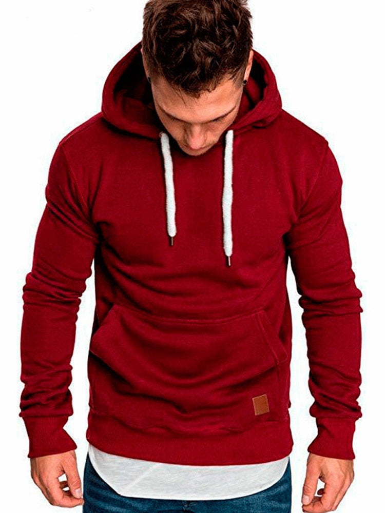Wijnroode hoodie voor heren met witte trekkoorden