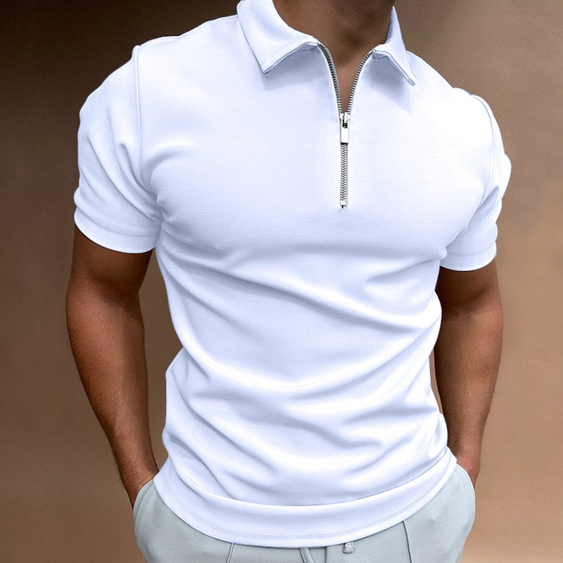 Stijlvol heren poloshirt met korte mouw en ritskraag, perfect voor casual of nette zomerkleding.