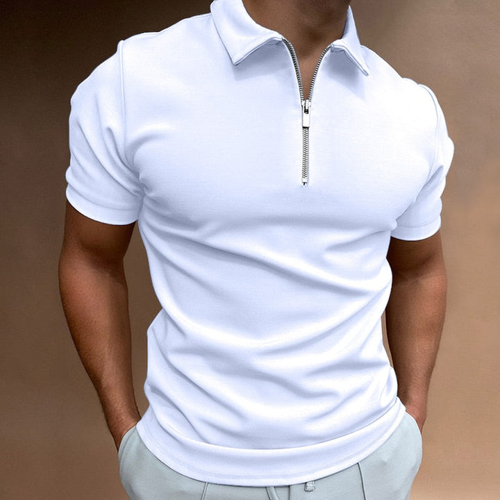 Stijlvol heren poloshirt met korte mouw en ritskraag, perfect voor casual of nette zomerkleding.