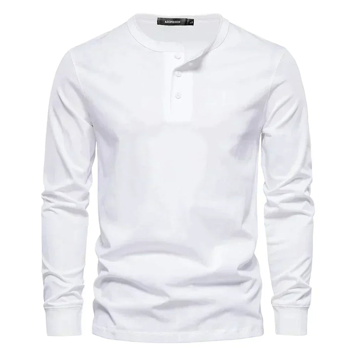 Donkerblauw heren Henley T-shirt, ideaal voor een relaxte lente-outfit