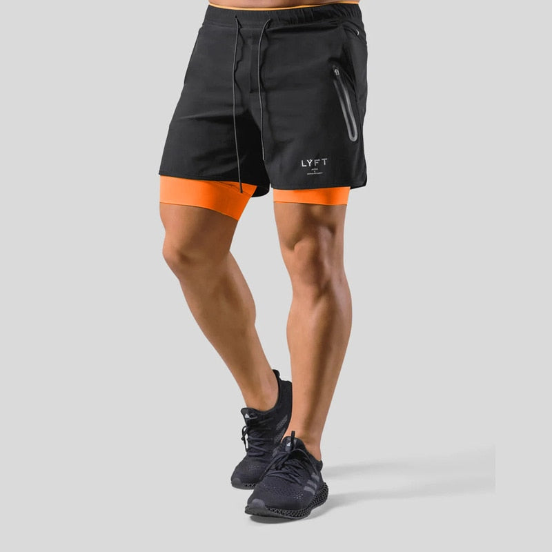 Zwarte heren 2-in-1 sportbroek, perfect voor intensieve workouts en gym sessies.