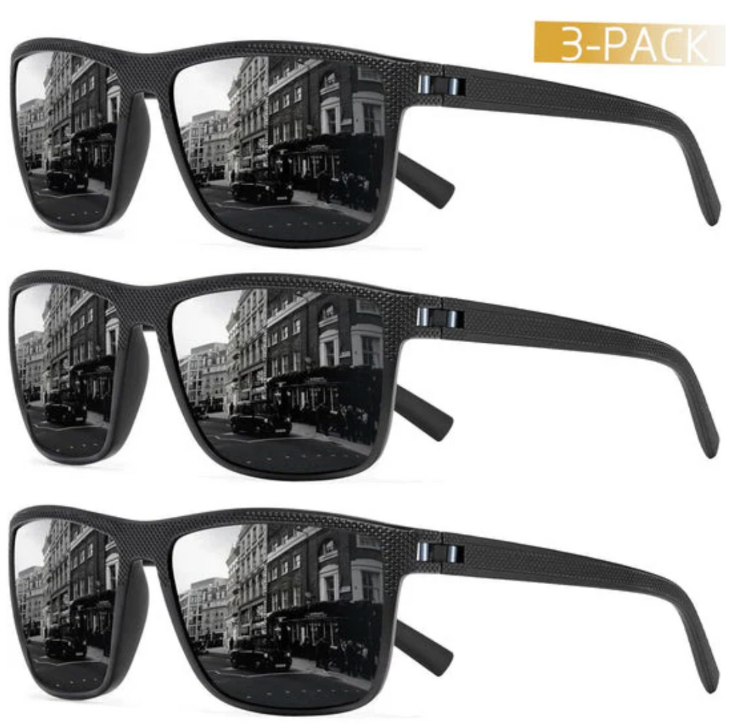 Sport zonnebril uit 3-pack, gepolariseerd met UV400 bescherming. Ideaal voor hardlopen, fietsen en outdoor sporten.